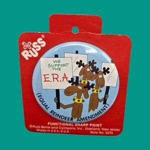 Vintage Christmas Russ Berrie USA Holiday Button Pin (Equal Reindeer Amendment)